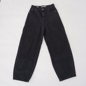 Levis Black Wide Leg Barrel Jeans High Rise Denim Pants 24
